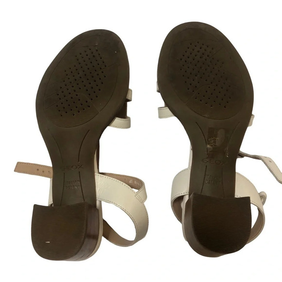 GEOX Italian Leather Strappy Sandals Studs Mid-Height Block Heel Size 37 7 White - Picture 7 of 8